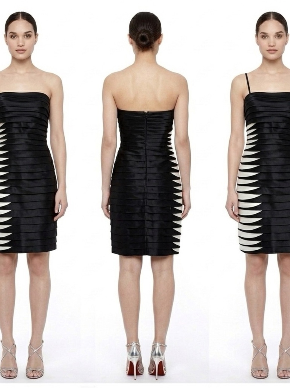 NWT BCBGMAXAZRIA Satin Sheath Dress Black White Stlap Tubetop  Party Siz…